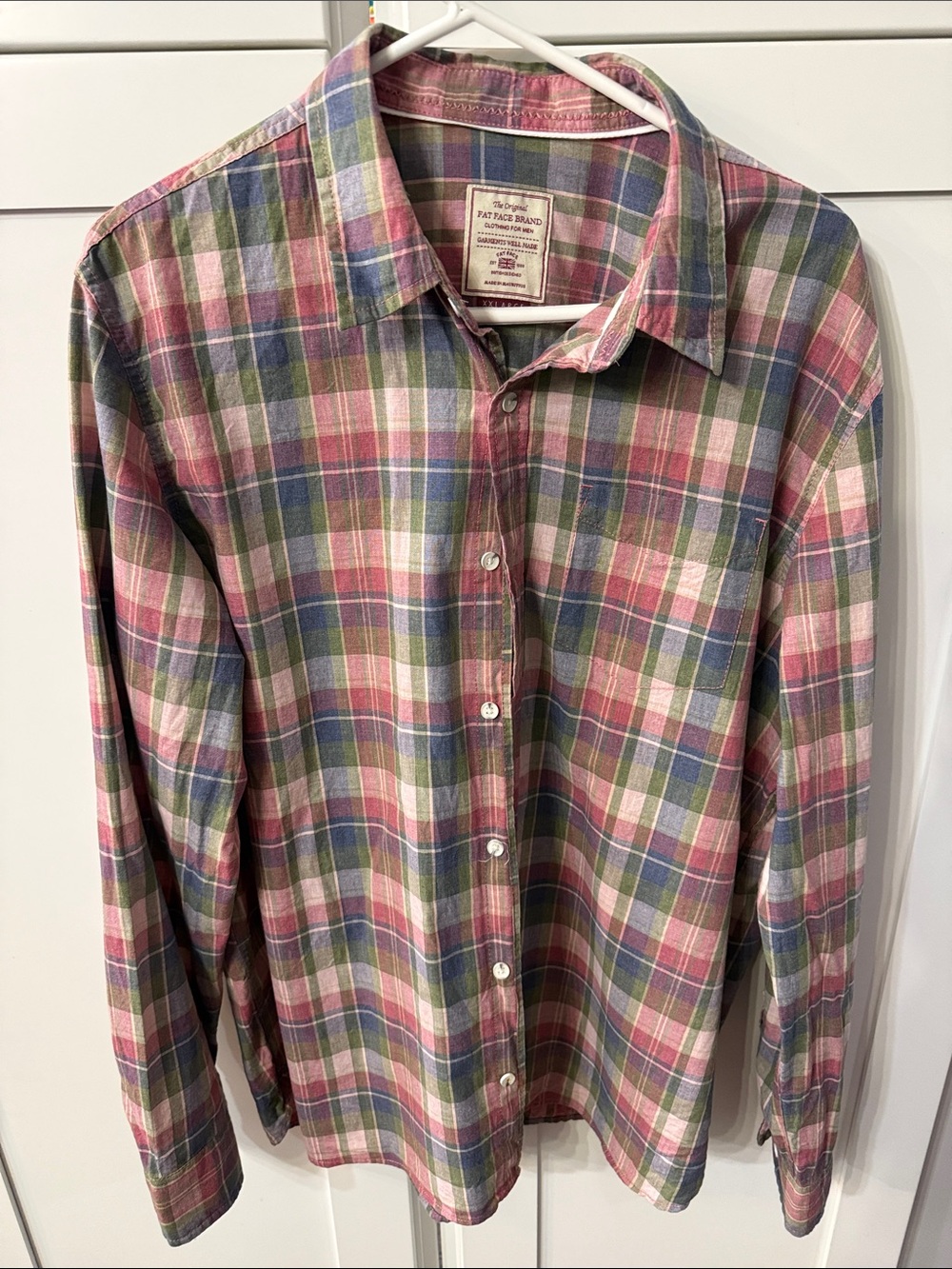 Fat face brand Plaid Button-Down Shirt in Pink & Green